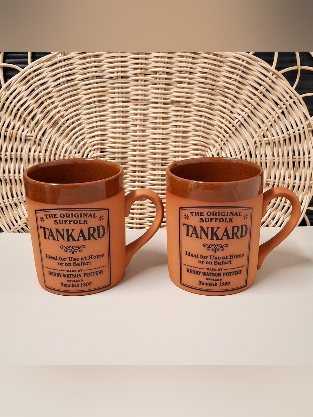 The Original Suffolk Tankard Henry Watson Pottery Coffee Mug Terracotta Set of 2